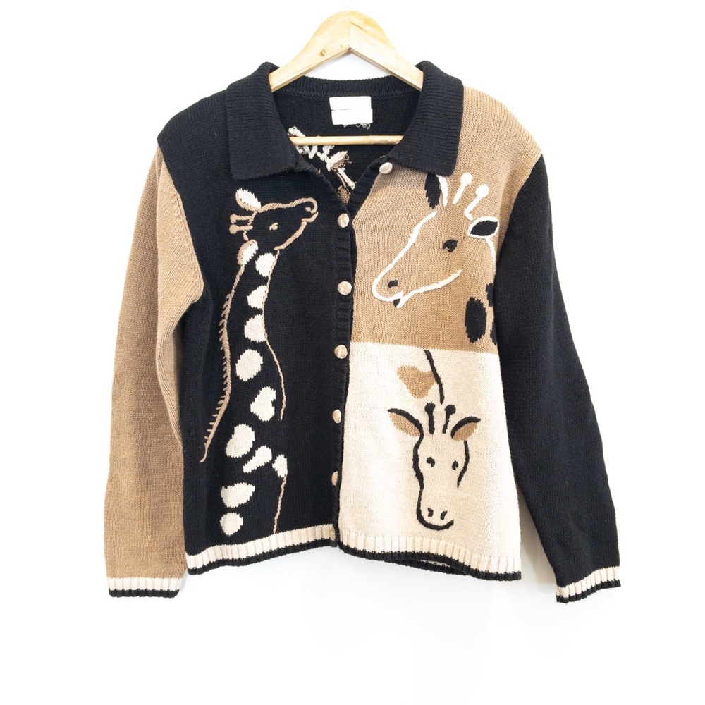 Christopher & Banks Y2K '02 Giraffe Embroidered Button Up Sweater Medium Artsy